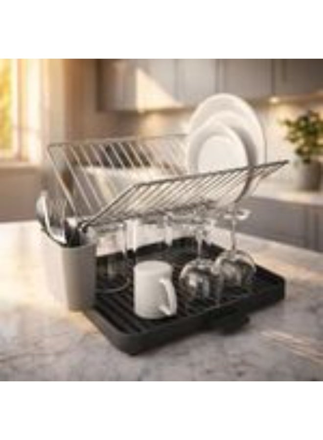 Stainless steel Dish Rack and Drain Board Set with Cutlery Organizer Drainer Drying Tray, Large, Practical Stylish - Image 3