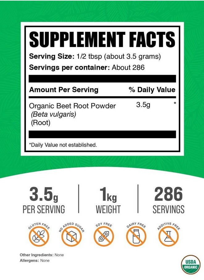 BulkSupplements .com Organic Beet Root Powder - Superfood Supplement, Beet Root Supplements - Vegan & Gluten Free, 3.5g per Serving, 1kg (2.2 lbs) (Pack of 1)  - Image 2
