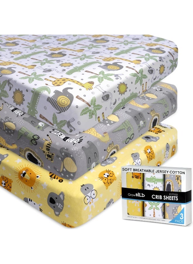GrowWILD GROW WILD Crib Sheets for Boys | Baby Crib Sheets (3 Pack), Safari Crib Mattress Sheet or Toddler Bed Sheet, Elephant Baby Sheet  - Image 1