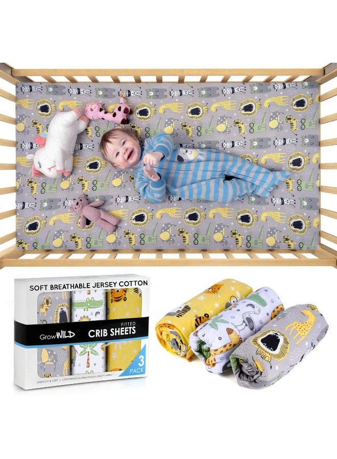 GrowWILD GROW WILD Crib Sheets for Boys | Baby Crib Sheets (3 Pack), Safari Crib Mattress Sheet or Toddler Bed Sheet, Elephant Baby Sheet  - Image 2