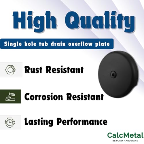 CalcMetal Single Hole Bathtub Drain Overflow Plate with One Matching Screws, Easy to Install, Matte Black - Image 4
