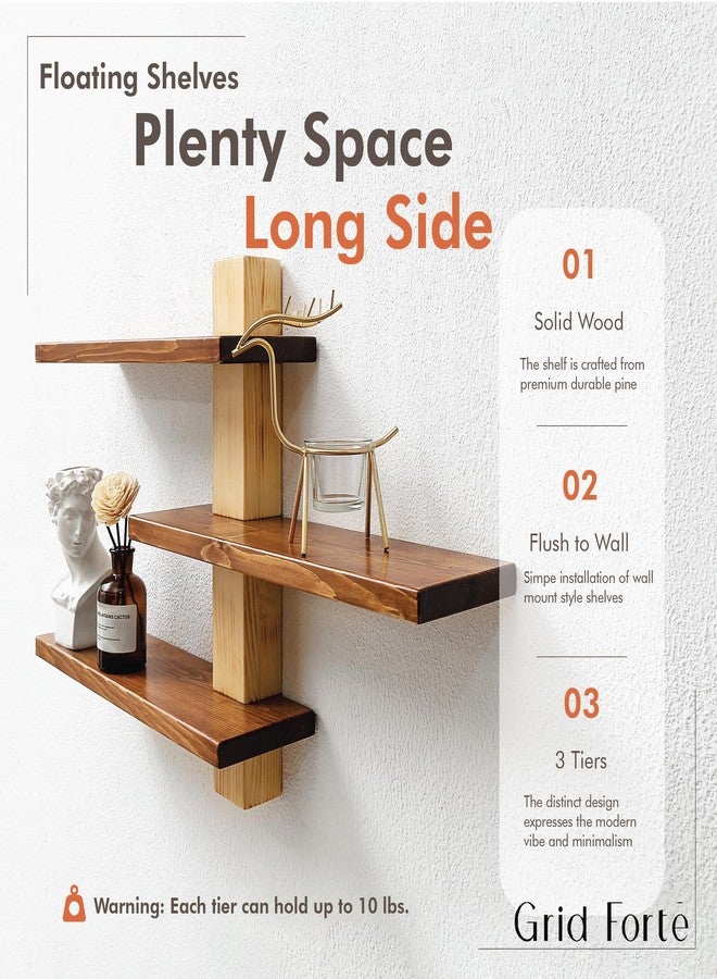 GRID FORTE Wood 3 Tier Floating Shelf, Large Minimalist Wall Shelves, Mid Century Modern Furniture, Art Deco, Plant Rock Crystal Shelving for Bedroom Living Room Office Bathroom - Image 5