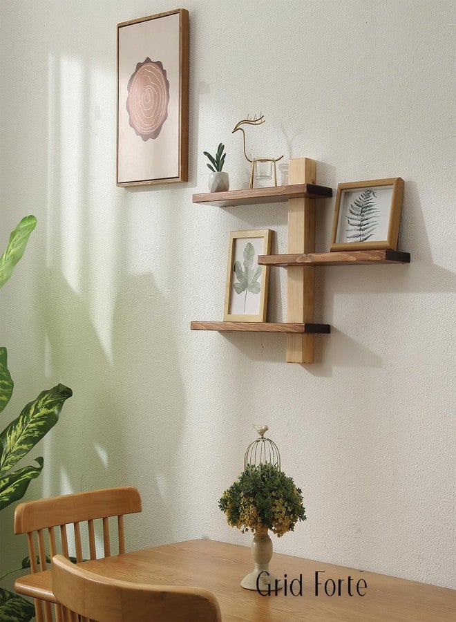 GRID FORTE Wood 3 Tier Floating Shelf, Large Minimalist Wall Shelves, Mid Century Modern Furniture, Art Deco, Plant Rock Crystal Shelving for Bedroom Living Room Office Bathroom - Image 4