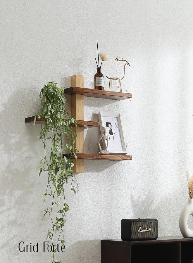 GRID FORTE Wood 3 Tier Floating Shelf, Large Minimalist Wall Shelves, Mid Century Modern Furniture, Art Deco, Plant Rock Crystal Shelving for Bedroom Living Room Office Bathroom - Image 3
