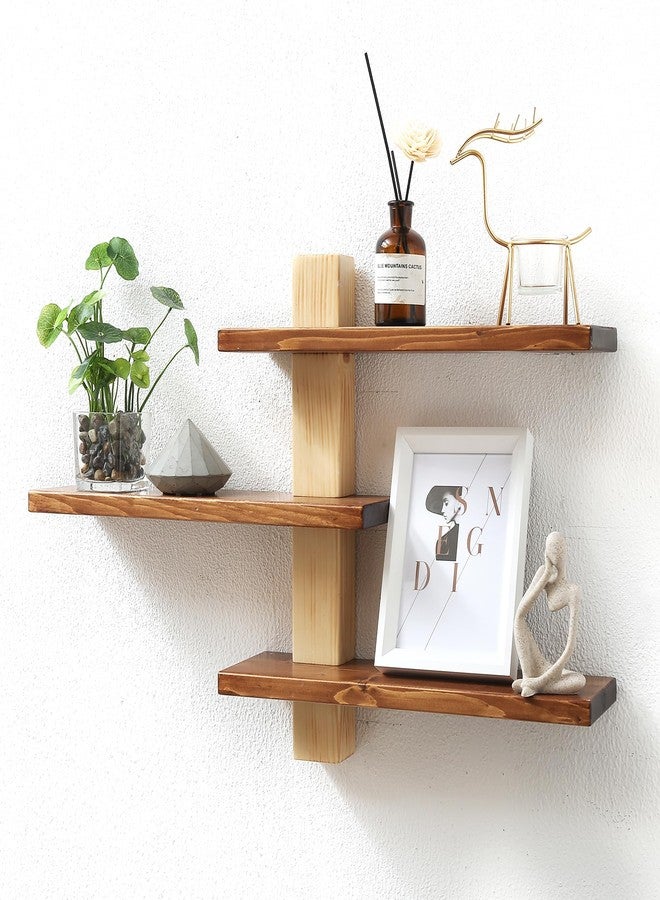 GRID FORTE Wood 3 Tier Floating Shelf, Large Minimalist Wall Shelves, Mid Century Modern Furniture, Art Deco, Plant Rock Crystal Shelving for Bedroom Living Room Office Bathroom - Image 1