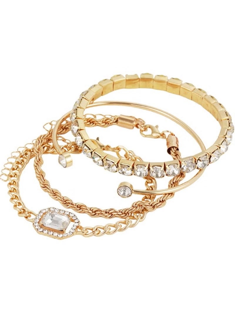 Huitich Elegant Gold & Crystal 4-Piece Bracelet Set for Women – Adjustable & Stylish Jewelry  - Image 1