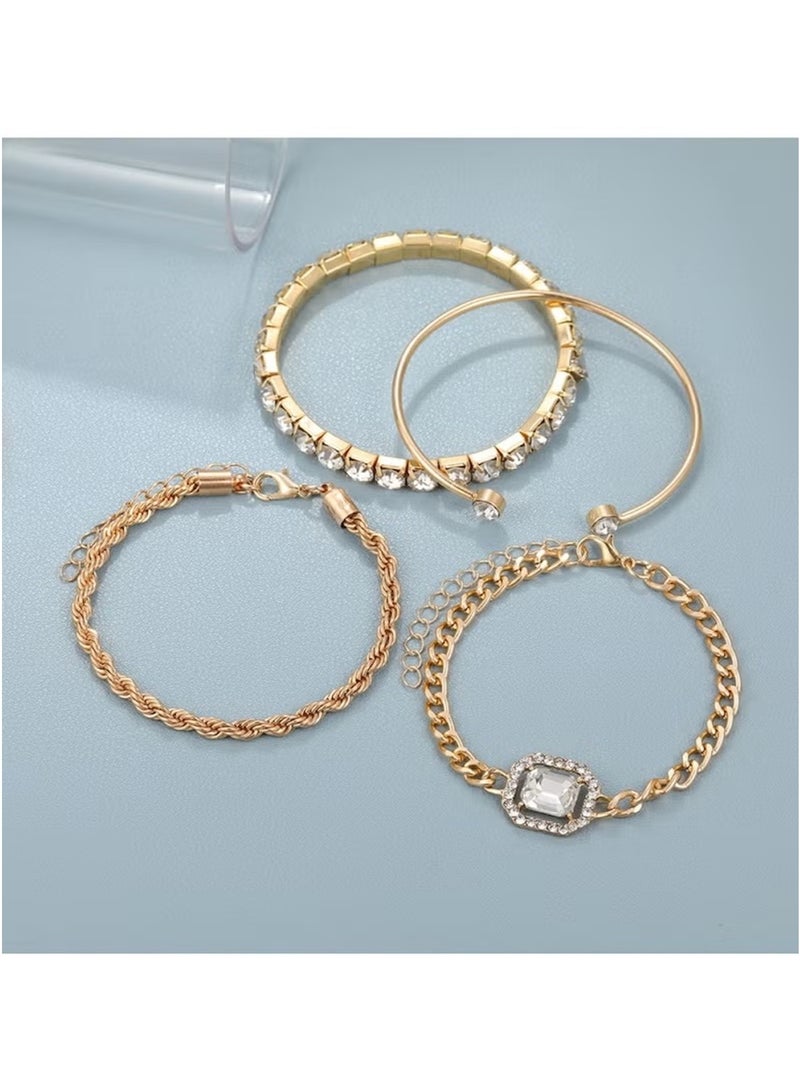 Huitich Elegant Gold & Crystal 4-Piece Bracelet Set for Women – Adjustable & Stylish Jewelry  - Image 3