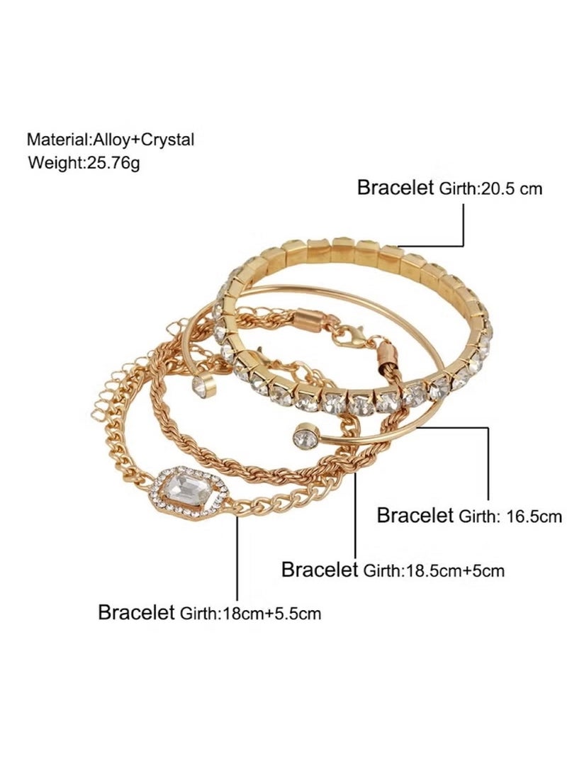 Huitich Elegant Gold & Crystal 4-Piece Bracelet Set for Women – Adjustable & Stylish Jewelry  - Image 4