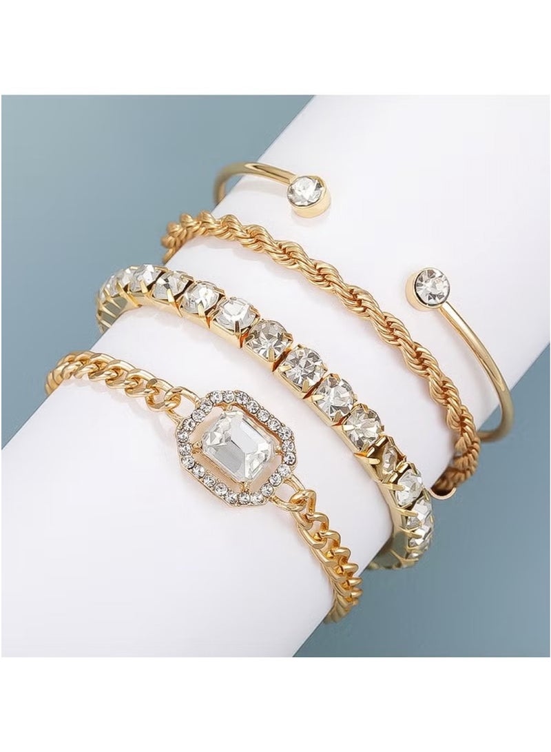 Huitich Elegant Gold & Crystal 4-Piece Bracelet Set for Women – Adjustable & Stylish Jewelry  - Image 2