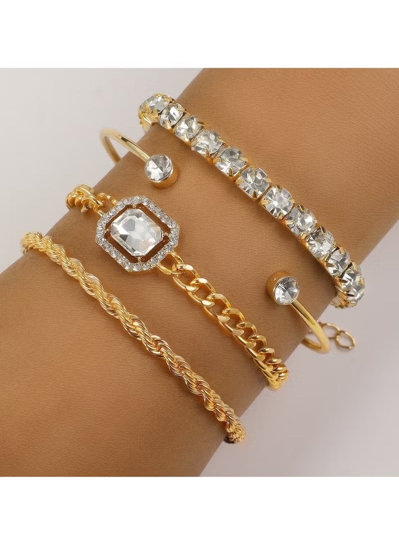 Huitich Elegant Gold & Crystal 4-Piece Bracelet Set for Women – Adjustable & Stylish Jewelry  - Image 5