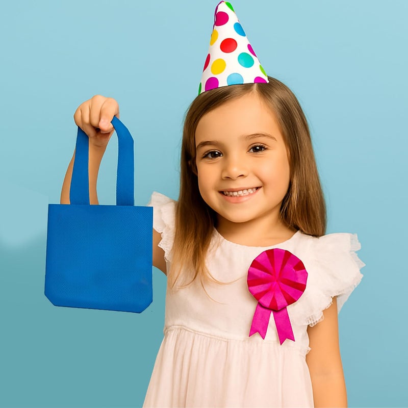AoneFun Mini Tote Bag - Party Favor Bags for Kids Birthday Mini Gift Bags with Handles Bulk Small Reusable Treat Party Favor Tote Packs Rainbow Colors Non Woven 6" (With Handles 9.5") - Image 2