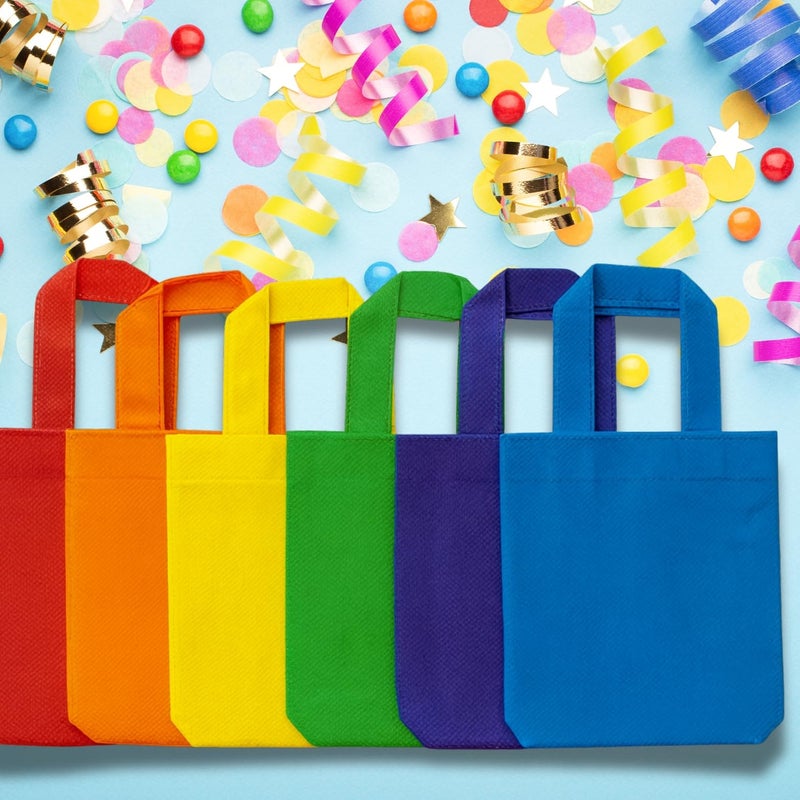 AoneFun Mini Tote Bag - Party Favor Bags for Kids Birthday Mini Gift Bags with Handles Bulk Small Reusable Treat Party Favor Tote Packs Rainbow Colors Non Woven 6" (With Handles 9.5") - Image 4