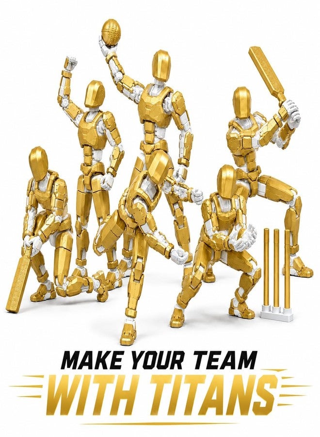 DOOZLE Titan 13 Cricket Edition Action Figure, Dummy 13 T13 Lucky Humanoid Robot with Cricket Bat, Multi-Joint Articulated Collectible Figure for Desk Display (Gold & White Edition) - Image 3