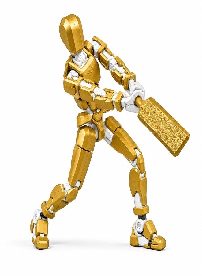DOOZLE Titan 13 Cricket Edition Action Figure, Dummy 13 T13 Lucky Humanoid Robot with Cricket Bat, Multi-Joint Articulated Collectible Figure for Desk Display (Gold & White Edition) - Image 1