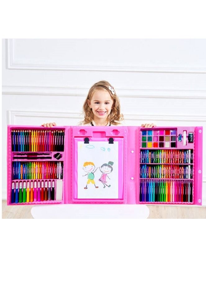 208 Piece Children Drawing Set Painting Kit Gift for Children Kids,With Papers, with Double Sided Trifold Easel,Pencils,Watercolor Pens and Cakes,Drawing Board,Oil Pastels,Best Gift  - Image 3