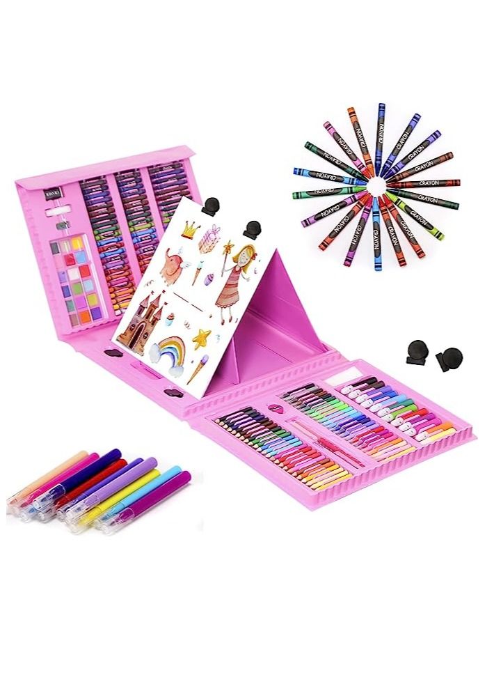 208 Piece Children Drawing Set Painting Kit Gift for Children Kids,With Papers, with Double Sided Trifold Easel,Pencils,Watercolor Pens and Cakes,Drawing Board,Oil Pastels,Best Gift  - Image 1