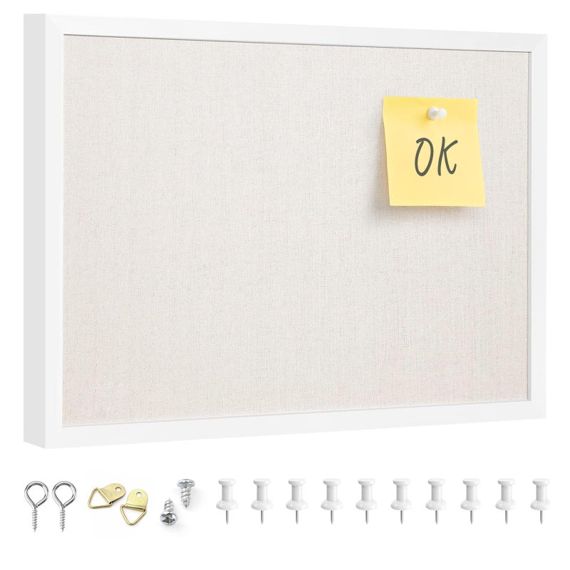 OWLKELA Linen Cork Board 11"x14.6" inch, Small Framed Corkboard with Linen for Wall, Hanging Linen Cork Board, Wall Decor with 20 Pushpins for School, Home & Office - Image 1