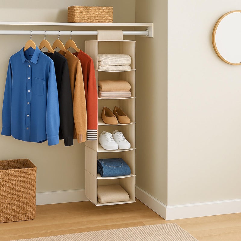 Honey Can Do Honey-Can-Do SFT-01003 Hanging Closet Organizer, Bamboo/Canvas, 6-Shelf - Image 3