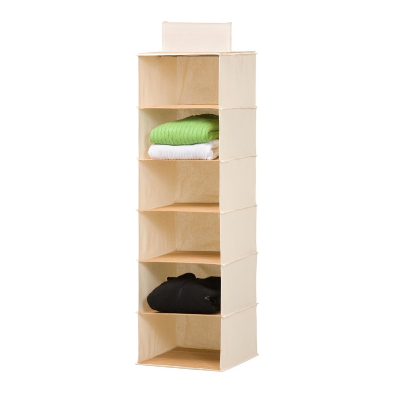 Honey Can Do Honey-Can-Do SFT-01003 Hanging Closet Organizer, Bamboo/Canvas, 6-Shelf - Image 4