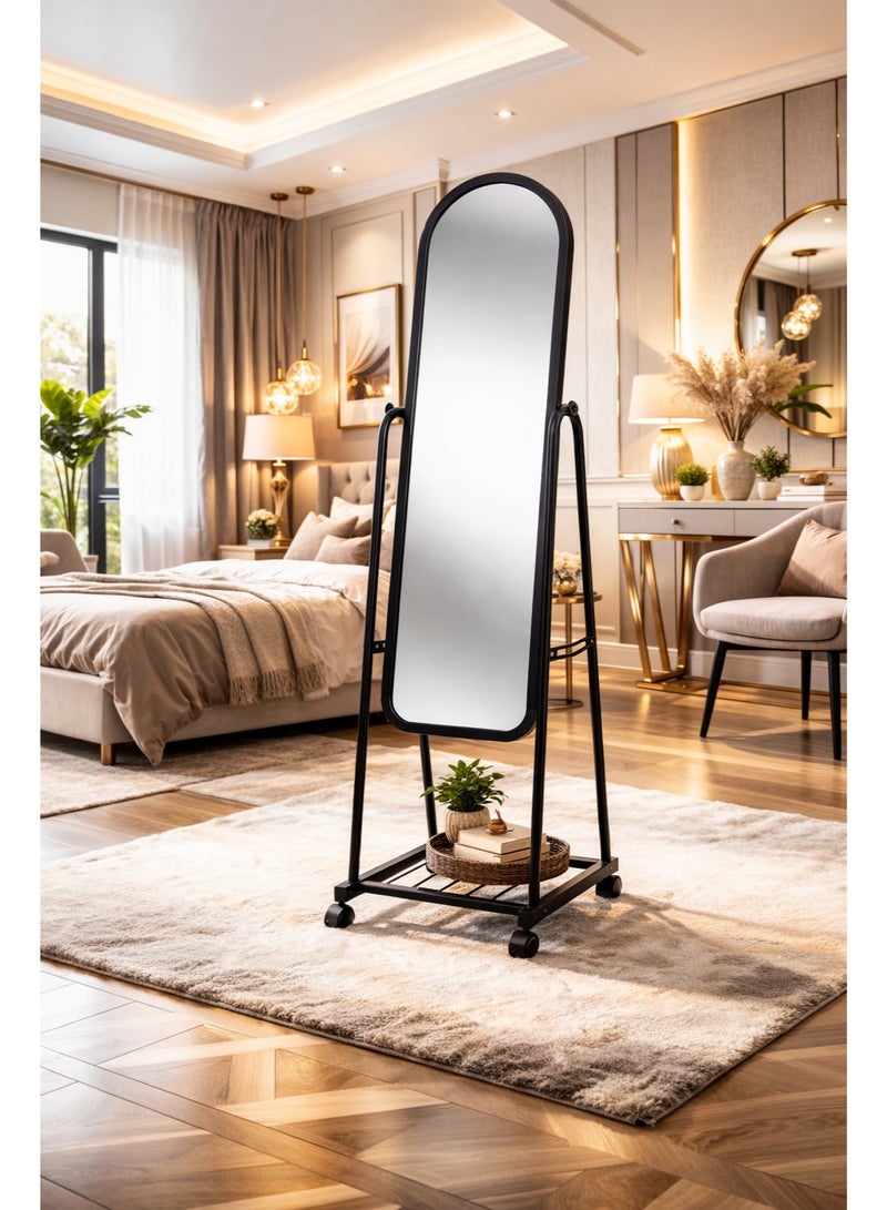 Raqi Full Length Standing Mirror with Wheels and Stand – Durable Black Metal Frame – Modern Rolling Floor Mirror for Bedroom and Dressing Room 150×38 cm - Image 2