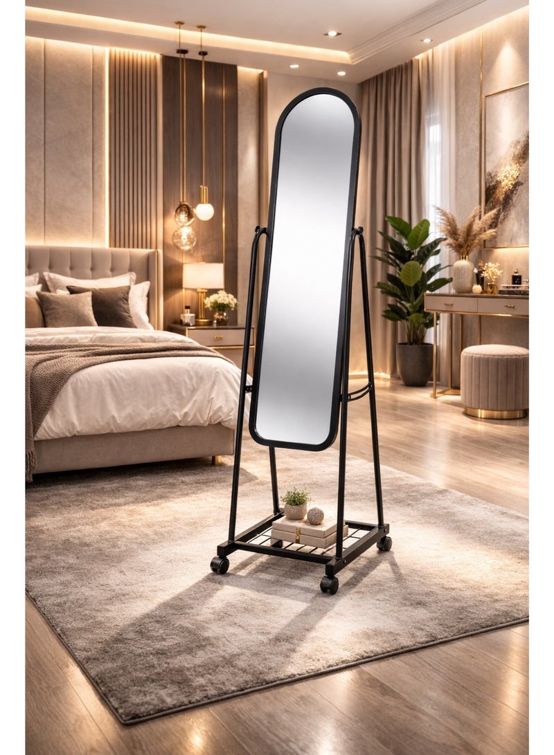 Raqi Full Length Standing Mirror with Wheels and Stand – Durable Black Metal Frame – Modern Rolling Floor Mirror for Bedroom and Dressing Room 150×38 cm - Image 3