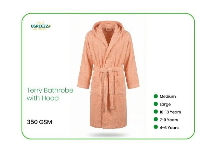 EBREEZZ Premium Terry Cotton Bathrobe with Hood – 350 GSM Ultra Soft Absorbent Robe - Image 1