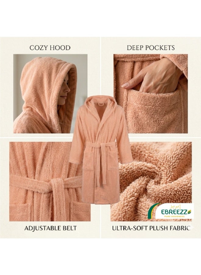 EBREEZZ Premium Terry Cotton Bathrobe with Hood – 350 GSM Ultra Soft Absorbent Robe - Image 3