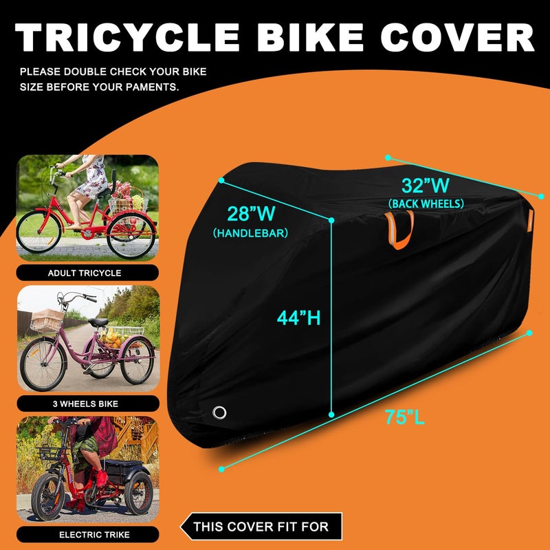 Aibiley Adult Tricycle Cover Outdoor Storage Waterproof ,Heavy Duty Anti-UV 420D Tearproof Bike Covers Fit for Electric Trike,3 Wheels eTrike Bicycle, All Weather Use,Windproof Buckle,Lock Hole - Image 2