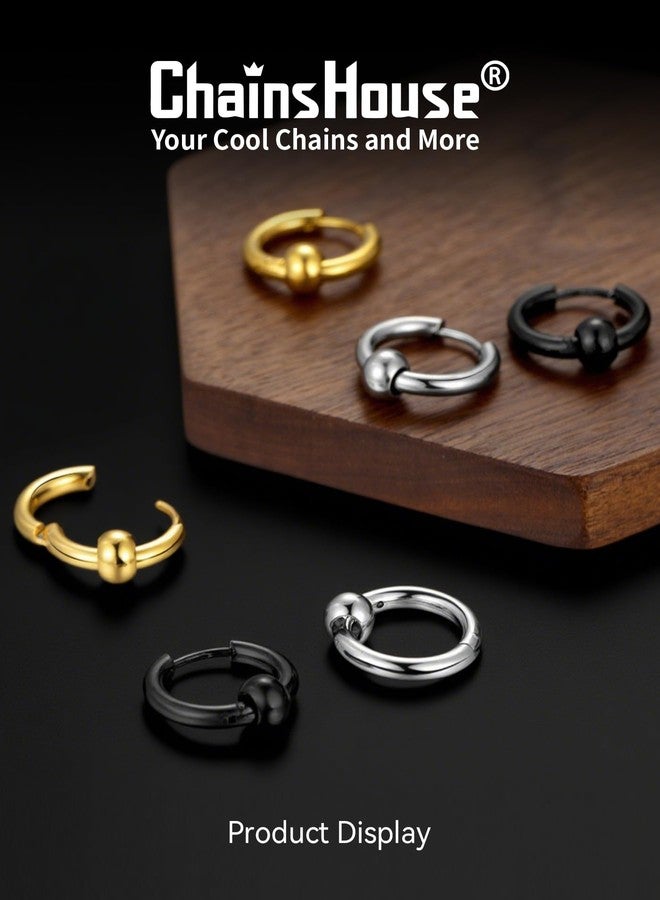 ChainsHouse Stainless Steel Circle Beads Huggie Hinged Hoop Earrings for Men Women - Image 3