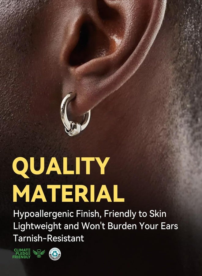 ChainsHouse Stainless Steel Circle Beads Huggie Hinged Hoop Earrings for Men Women - Image 2