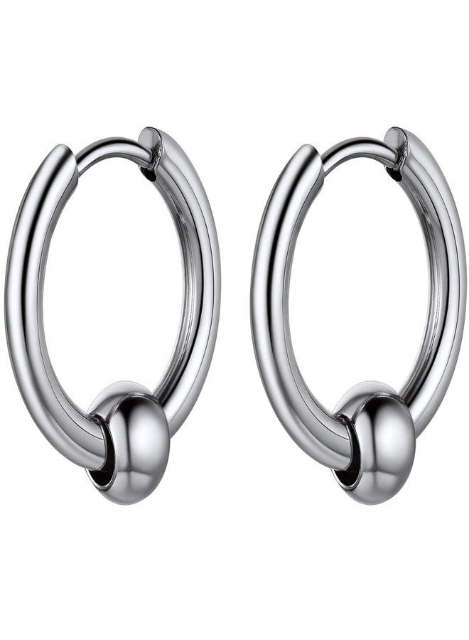 ChainsHouse Stainless Steel Circle Beads Huggie Hinged Hoop Earrings for Men Women - Image 1