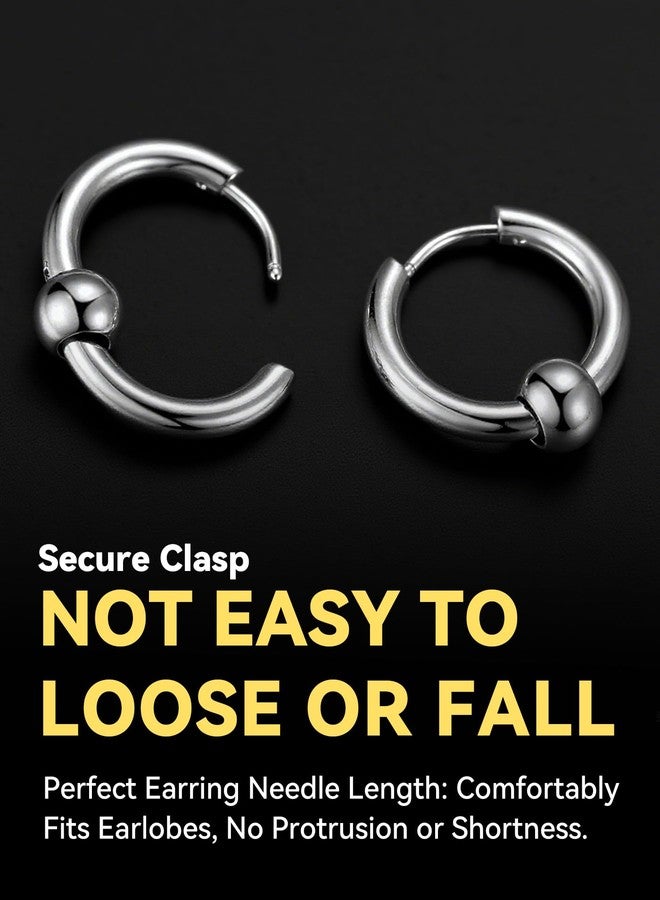 ChainsHouse Stainless Steel Circle Beads Huggie Hinged Hoop Earrings for Men Women - Image 5
