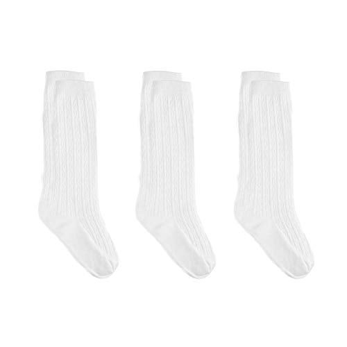 Yenzat Toddler Knee High Socks Cable Knit Long Stockings Baby Girls Boys White 4T-5T 3 Pairs - Image 1