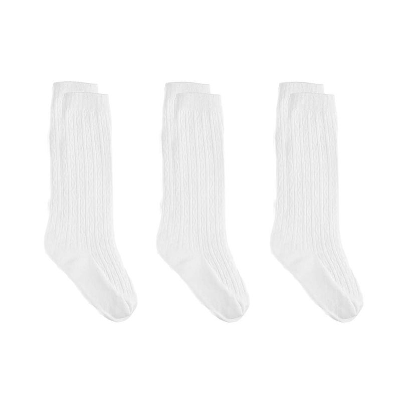 Yenzat Toddler Knee High Socks Cable Knit Long Stockings Baby Girls Boys White 4T-5T 3 Pairs - Image 4