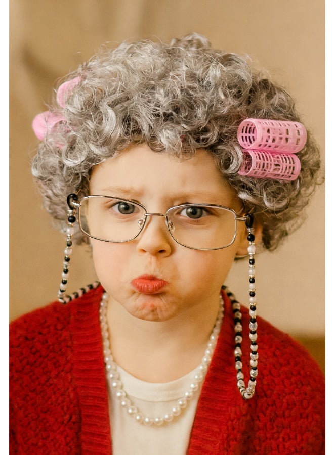 GOGA Old Lady Wig Costume for Women,100 Days of School Costume for Kids Girls, Grandma Granny Costume Wig for Cosplay - Image 1