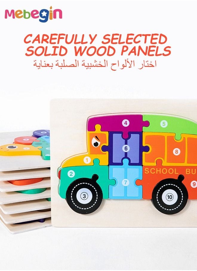 MEBEGIN 6 Pack Puzzle Set with Different Patterns and Colorful Design, 3D Puzzles, Beautifully-detailed Wooden Jigsaw, Educational Blocks, Montessori Toys, Creative Sensory Toy, Ideal Gift for Kids  - Image 4