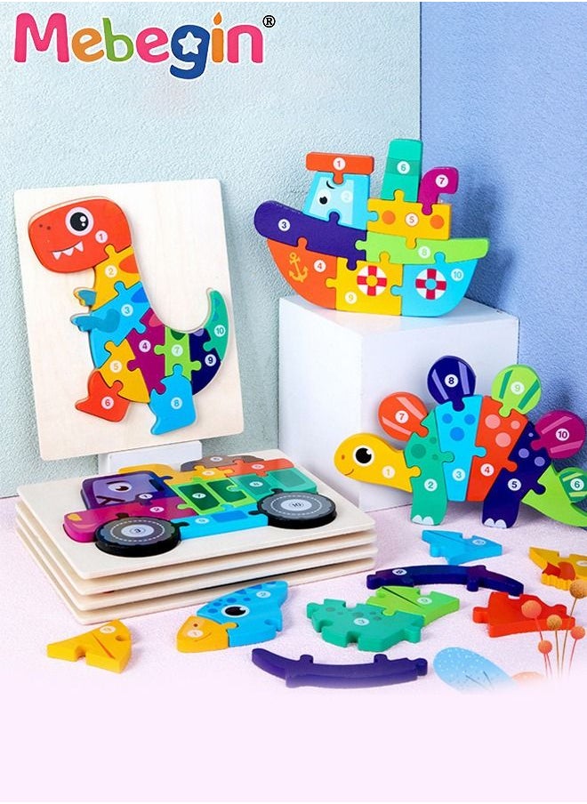 MEBEGIN 6 Pack Puzzle Set with Different Patterns and Colorful Design, 3D Puzzles, Beautifully-detailed Wooden Jigsaw, Educational Blocks, Montessori Toys, Creative Sensory Toy, Ideal Gift for Kids  - Image 1