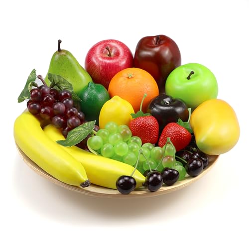 Ikosora 20 Pcs Fake Fruit Pack, Artificial Fruit for Decoration Party, Realistic Fake Fruits Table Centrepieces Decoration Home Kitchen, Lifelike Faux Fruits Apple Bananas - Image 1