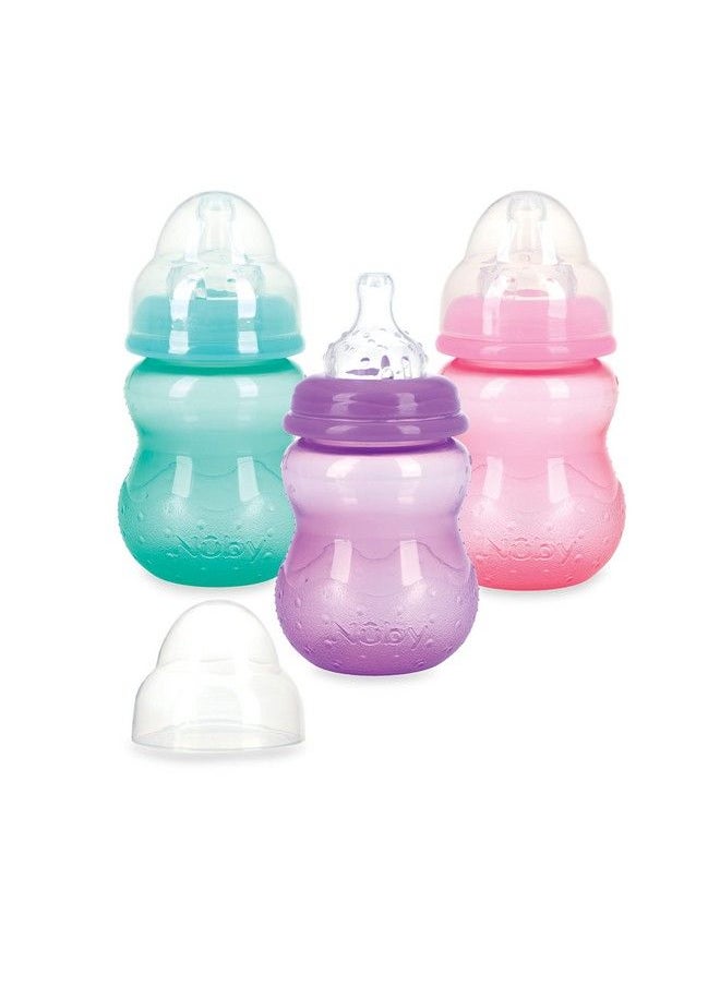 Nuby - Pack Of 2 Non-drip Wide Neck 8Oz Variflow Bottles Soft Silicone Nipples Bpa Free 0+M Aqua Pink Purple - Image 1