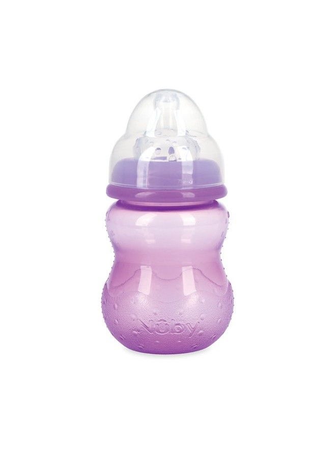 Nuby - Pack Of 2 Non-drip Wide Neck 8Oz Variflow Bottles Soft Silicone Nipples Bpa Free 0+M Aqua Pink Purple - Image 1