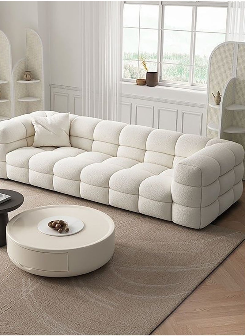 Merry Moments 3 Seater Sofa Modern Sofa White Sofa White Bouclé Upholstered Sofa Curly Oatmeal White for Living Room Reception Office Airbnb with 3-Piece Filled Cushion Set L200xH65xW80 cm  - Image 2