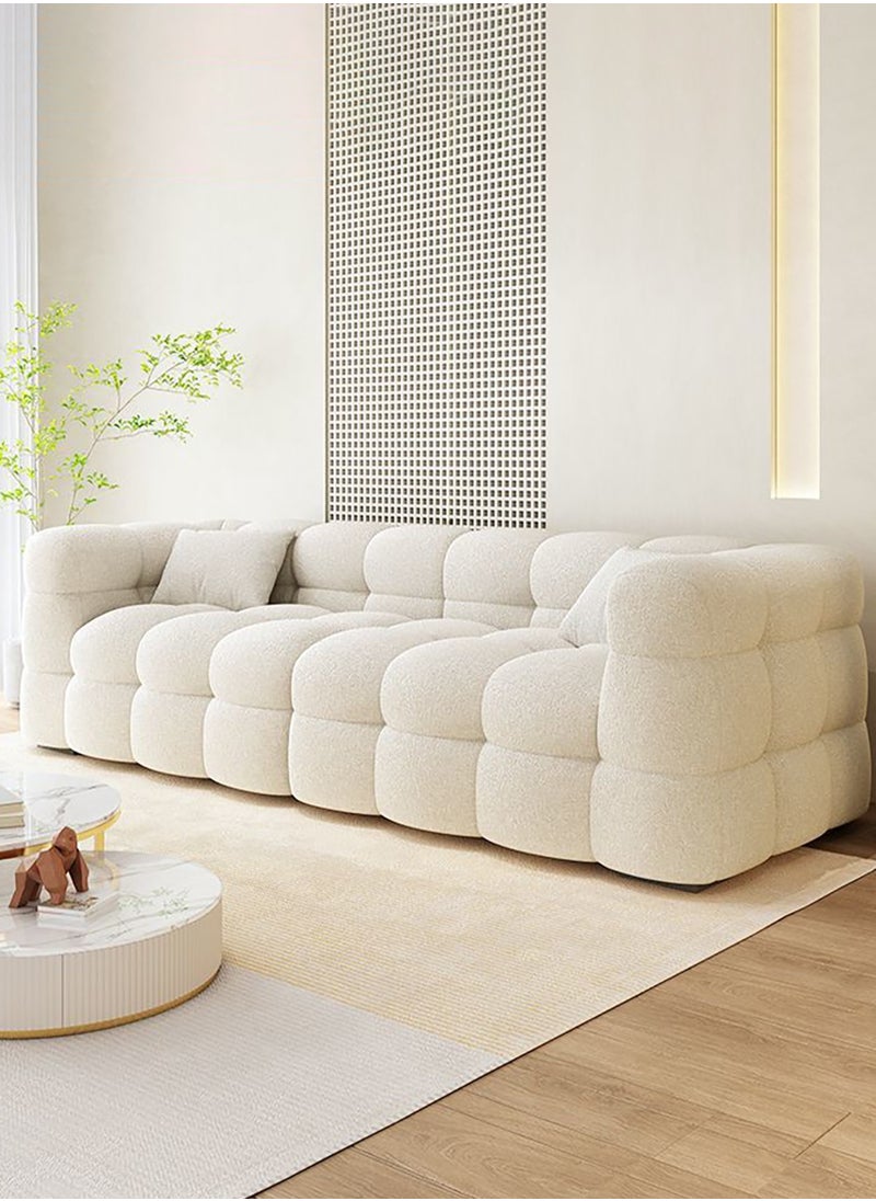 Merry Moments 3 Seater Sofa Modern Sofa White Sofa White Bouclé Upholstered Sofa Curly Oatmeal White for Living Room Reception Office Airbnb with 3-Piece Filled Cushion Set L200xH65xW80 cm  - Image 1