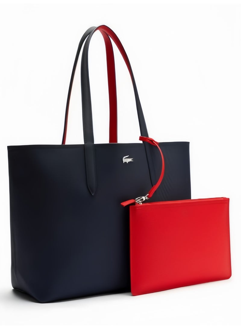 لاكوست حقيبة يد نسائية من لاكوست مزدوجة الجوانب، بلونين، سعة كبيرة، عصرية ومتعددة الاستخدامات، باللون الأزرق الداكن والأحمر - Image 4
