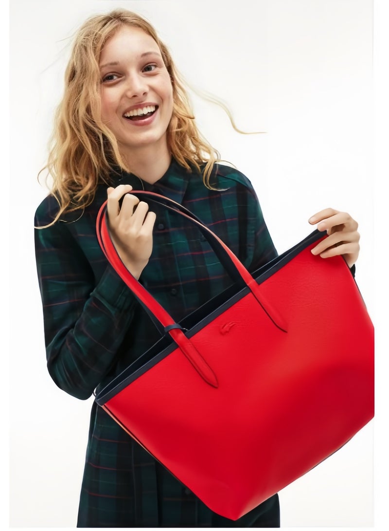 لاكوست حقيبة يد نسائية من لاكوست مزدوجة الجوانب، بلونين، سعة كبيرة، عصرية ومتعددة الاستخدامات، باللون الأزرق الداكن والأحمر - Image 2