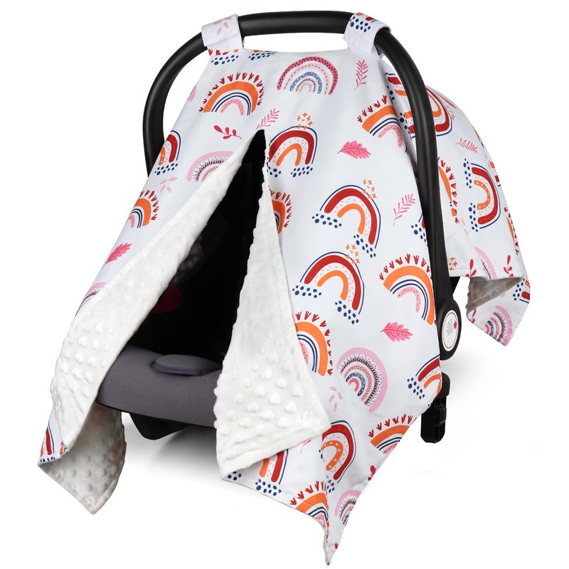 Rquite Car Seat Cover Baby, Carseat Covers Baby Girl, Winter Infant Car Seat Cover, Warm Minky Car Seat Canopy, Baby Carrier Cover with Peekaboo Opening, Multi Use Nursing Cover & Toddler Blanket - Image 1