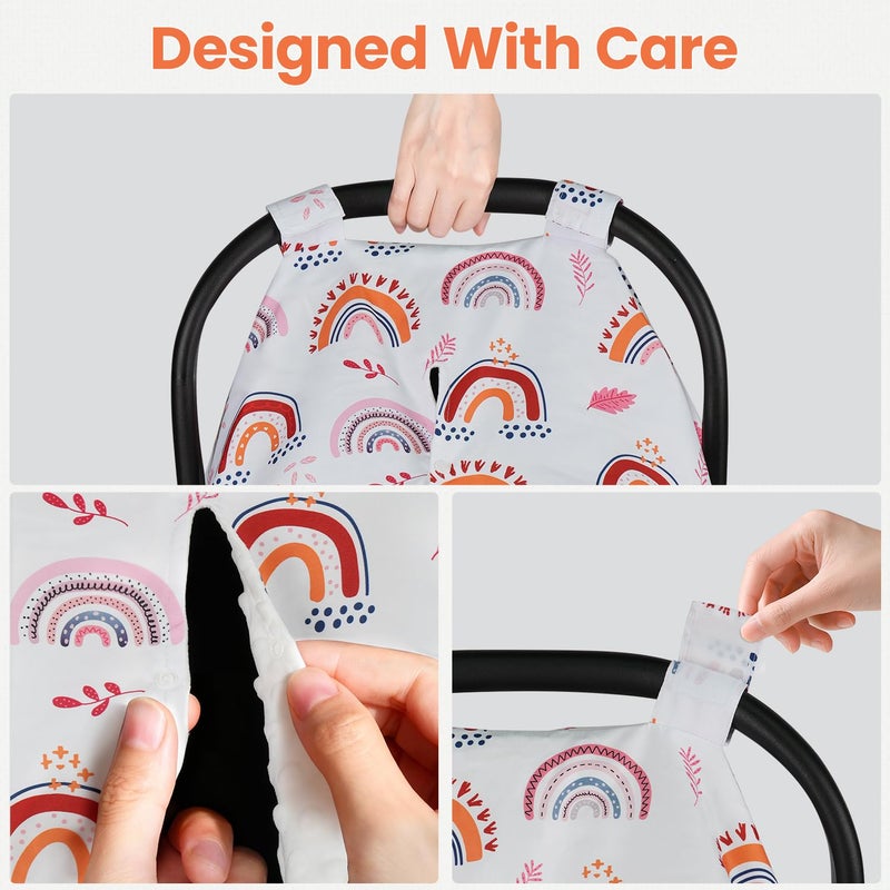 Rquite Car Seat Cover Baby, Carseat Covers Baby Girl, Winter Infant Car Seat Cover, Warm Minky Car Seat Canopy, Baby Carrier Cover with Peekaboo Opening, Multi Use Nursing Cover & Toddler Blanket - Image 4