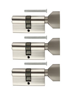 LAWAZIM Thumbturn Cylinder Lock with Handle Set of 3 - 60mm, Matte Silver - Steel Keyless and Latch Operation for Interior Doors, Bathrooms, Wooden, Metal Doors with Anti-Snap, Anti-Pick, Anti-Drill  - Image 1