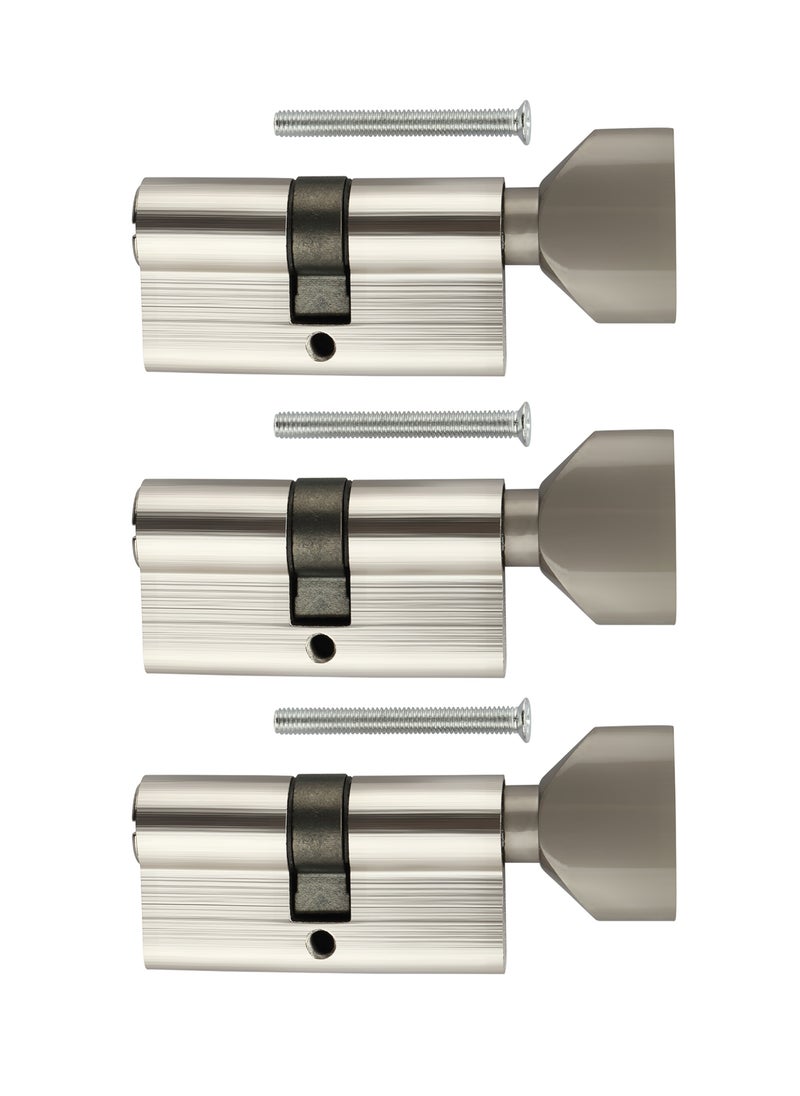 LAWAZIM Thumbturn Cylinder Lock with Handle Set of 3 - 60mm, Matte Silver - Steel Keyless and Latch Operation for Interior Doors, Bathrooms, Wooden, Metal Doors with Anti-Snap, Anti-Pick, Anti-Drill  - Image 1