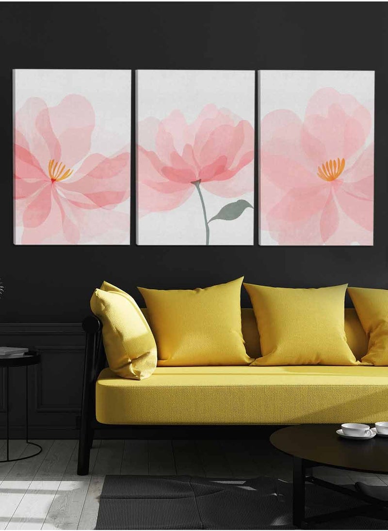 LOWHA Set Of 3 Framed Canvas Wall Arts Stretched Over Wooden Frame, Abstract Flowers Paintings, For Home, Living Room, Office Decor  - Image 3