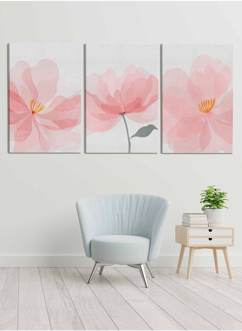 LOWHA Set Of 3 Framed Canvas Wall Arts Stretched Over Wooden Frame, Abstract Flowers Paintings, For Home, Living Room, Office Decor  - Image 2